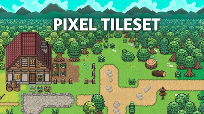 2d topdown pixel art tileset, tilemap, pixel game environment, rpg game asset