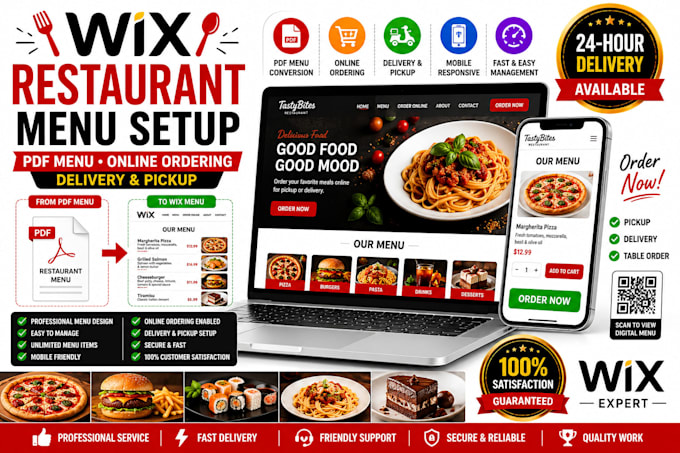 create wix restaurant menu, online ordering and PDF menu
