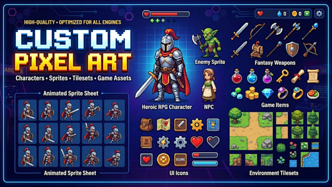 create custom pixel art characters, sprites, and game assets
