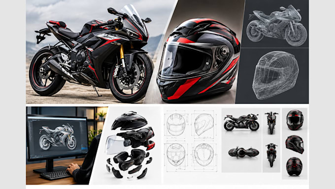 design custom motorcycle and helmet 3d cad models