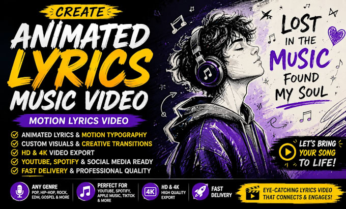 create animated lyrics music video, motion lyrics video