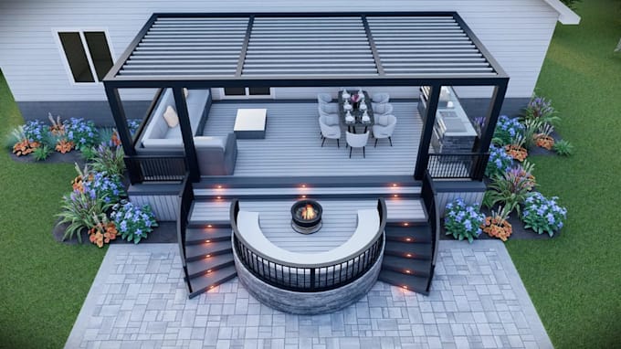 transform outdoor living space, luxurious backyard visualization, kitchen render
