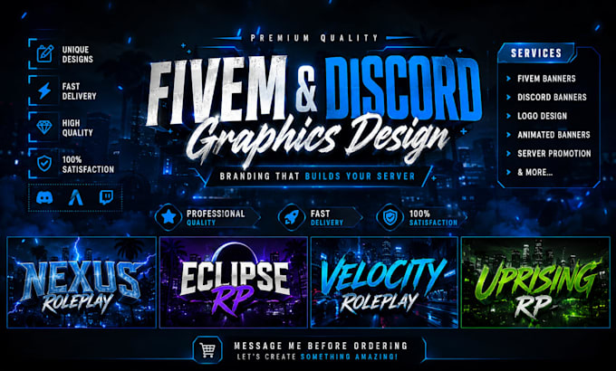 design best fivem server logo and discord banner animatedn