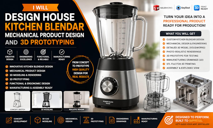 design house kitchen blendar mechanical produt design and 3d prototyping