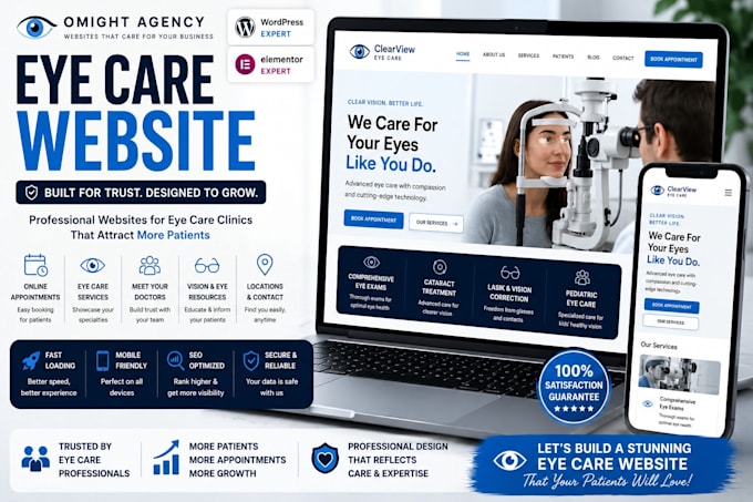 eye care website, optometry website, ophthalmology website, eye clinic website