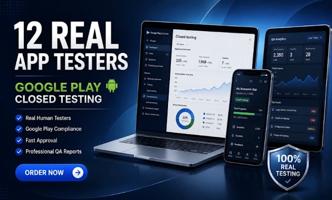 provide 12 testers for google play closed testing and andriod app testing
