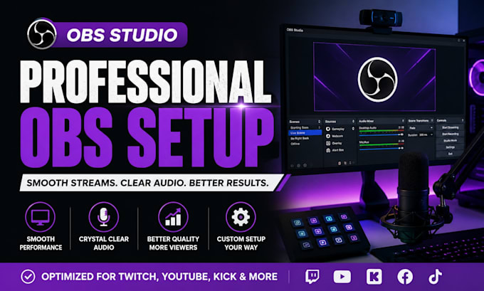 setup and fix obs studio for twitch youtube kick creator
