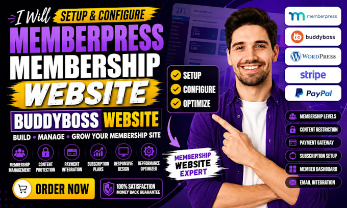 setup and configure memberpress and create membership website buddyboss website
