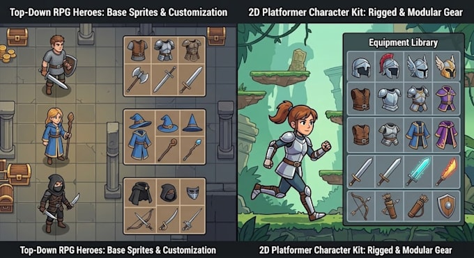 pixel retro game art, 16, 24, 62px steam capsule art, character art sprite sheet