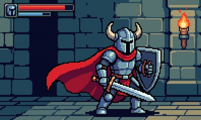 design pixel game asset, game sprite, vector 2d game asset, tilemaps, game UI UX