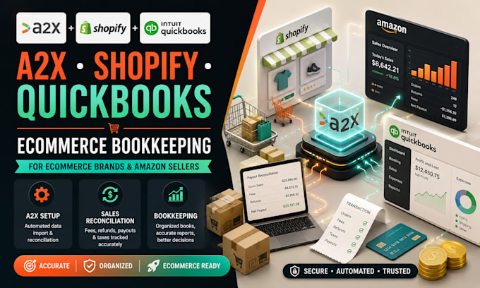 setup a2x shopify quickbooks bookkeeping for ecommerce brands and amazon seller