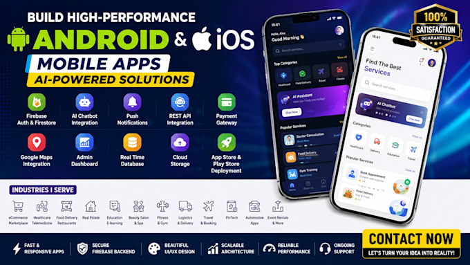 build android app ios mobile app ai chatbot push notifications flutter firebase