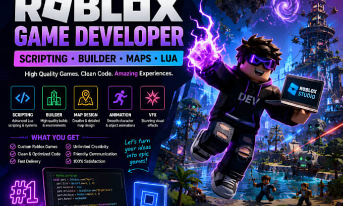 be your roblox game developer for scripting, builder, maps and lua