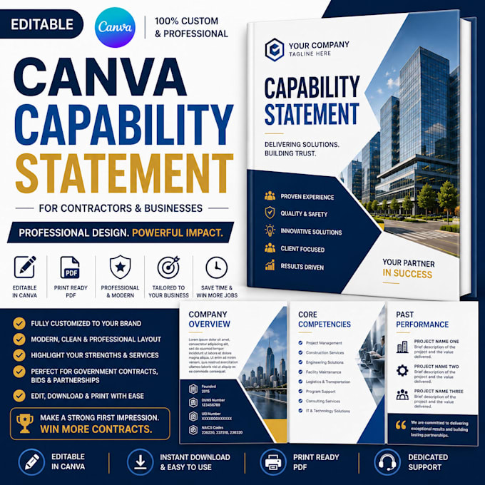 create editable canva capability statement for contractors and businesses