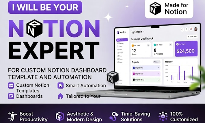be your notion expert for custom notion dashboard template and automation