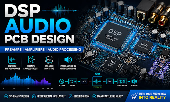 design dsp audio pcb, preamps, amplifiers, and audio, signal processing circuits