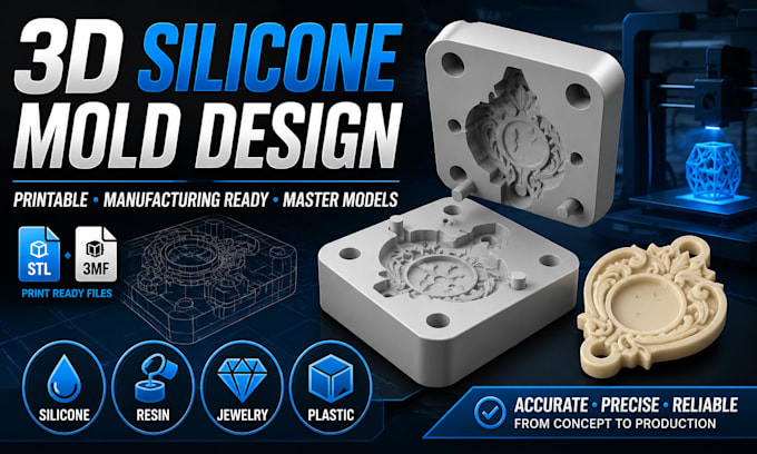 create a 3d printable silicone mold, rubber mold, resin mold, and master model