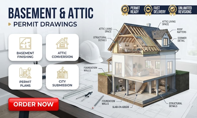 be your architect for basement finishing and attic conversion permit drawings
