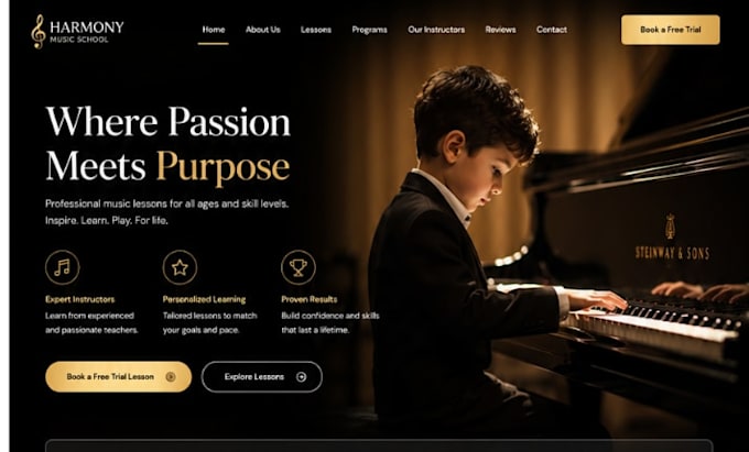 design wix music school website piano lessons instructor website