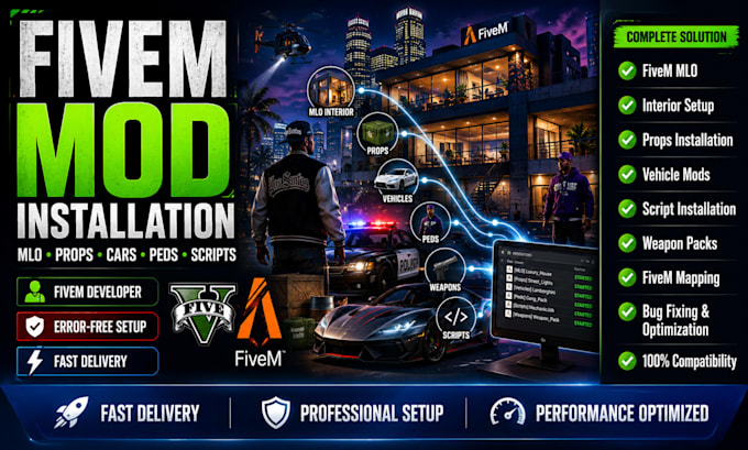 install mods in gtav props, peds, script, fivem mlo interior car fivem developer