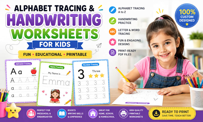 design alphabet tracing and handwriting worksheets