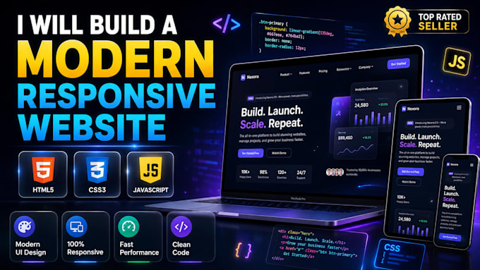 build a modern responsive HTML CSS javascript website