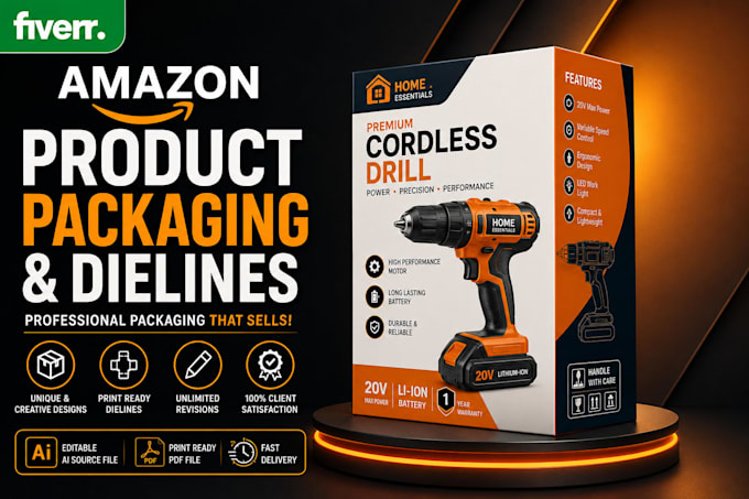 design amazon product packaging, product box, and die line