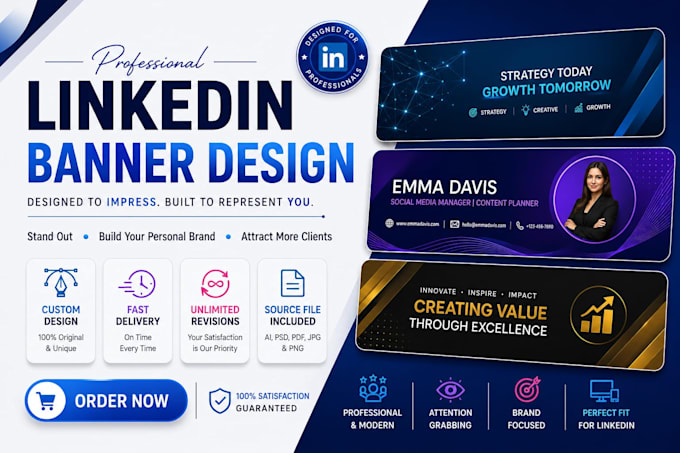 design a professional linkedin banner, cover and profile background