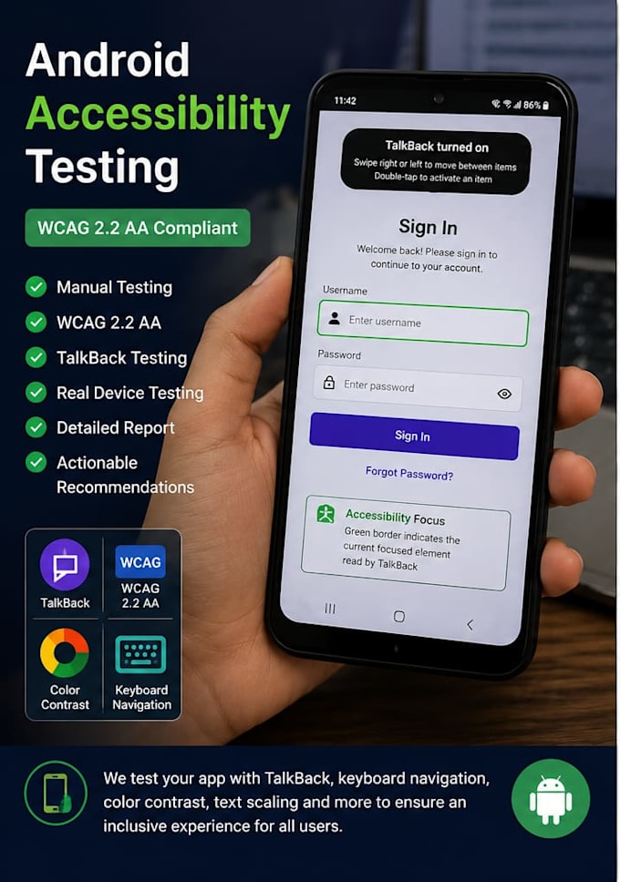 perform android apps for accessibility and wacag compliance