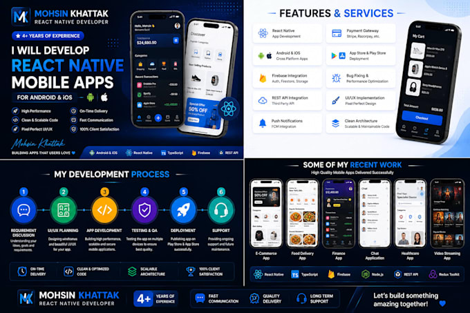 develop a react native mobile app for android and ios