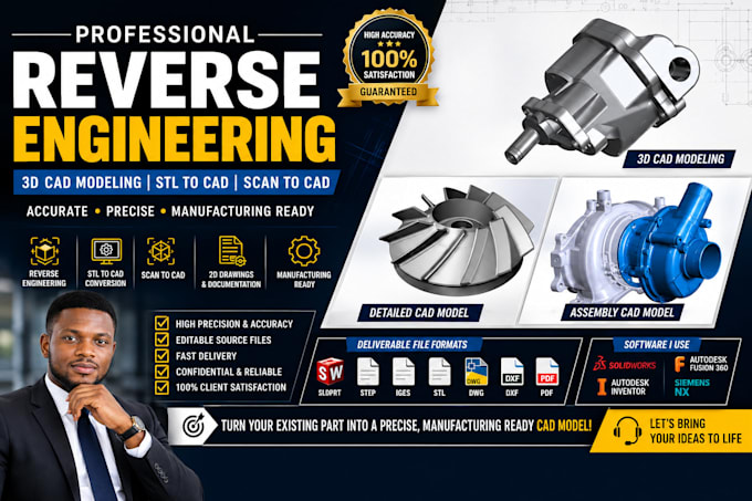 do reverse engineering 3d cad modeling stl to cad and solidworks design