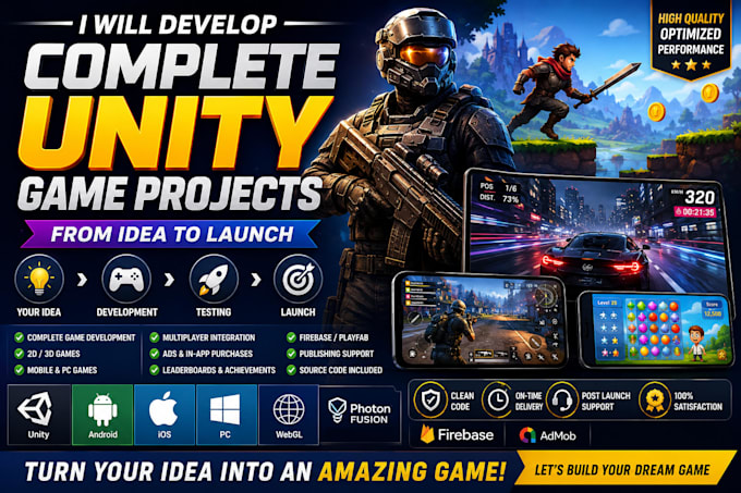 develop complete tournament app or unity game projects from idea to launch