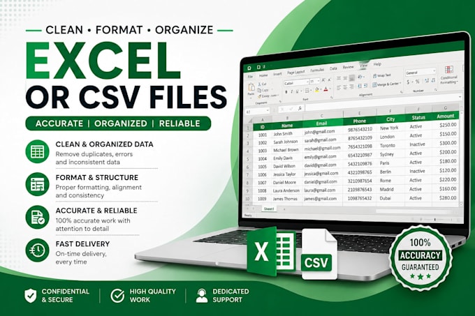 clean, format and organize excel or CSV files