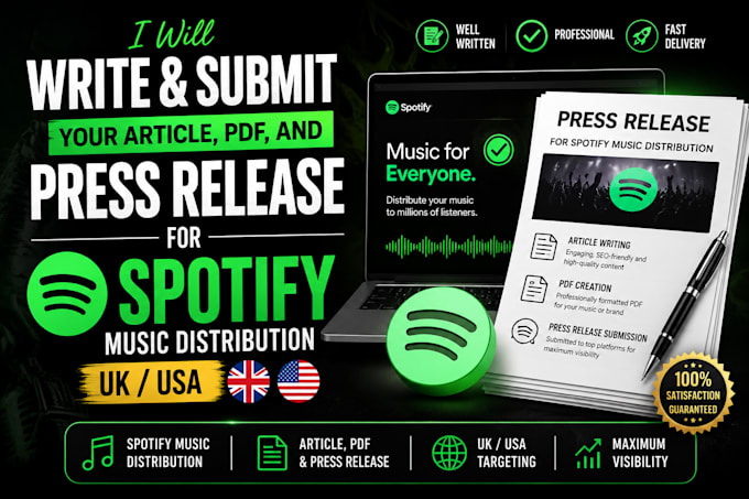write and submit article PDF UK USA spotify music press release and distribution