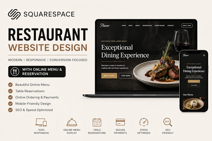design squarespace restaurant website with online menu