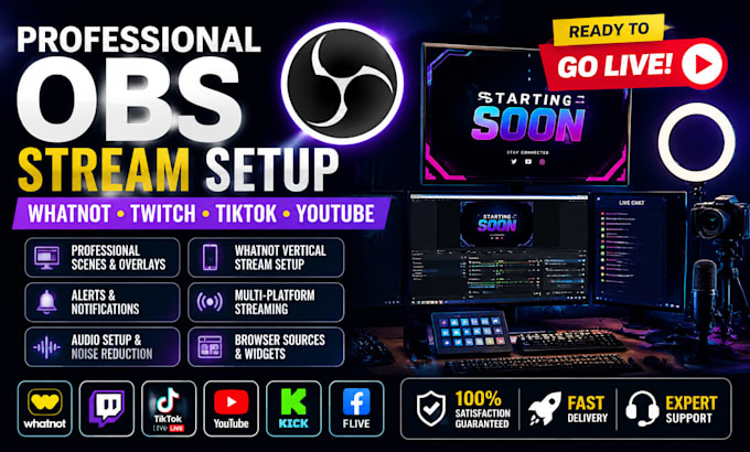 setup professional obs stream for whatnot, twitch, tiktok and youtube
