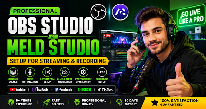 set up obs or meld studio for streaming and recording