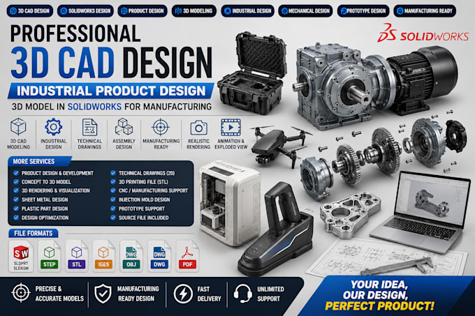 3d cad design industrial product design 3d model in solidworks for manufacturing