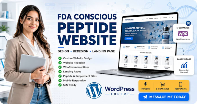redesign or design wordpress website, landing page, peptide site and woocommerce