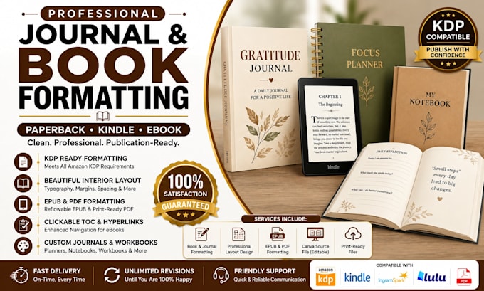 do journal design, book formatting, KDP book formatting and layout