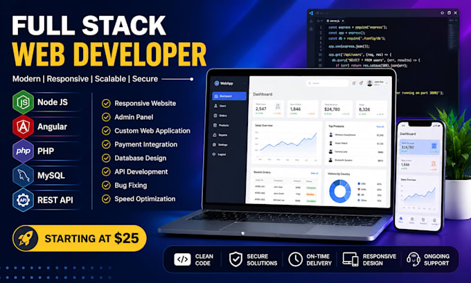 develop custom PHP node js and mysql websites