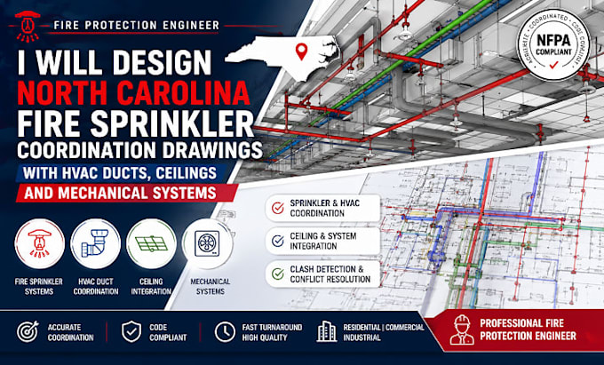 draw north carolina fire sprinkler coordination, hvac duct, ceilings mechanical