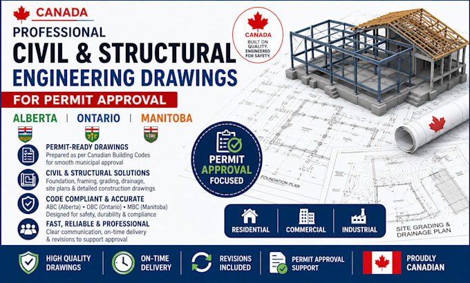 prepare civil and structural engineering for alberta, for permit approval