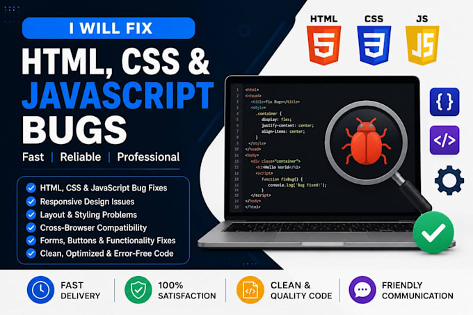 fix htmll,CSS,javascript bugs and errors