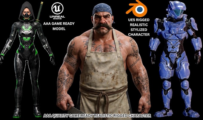 model aaa game assets 3d realistic, stylized game characters for unreal engine 5
