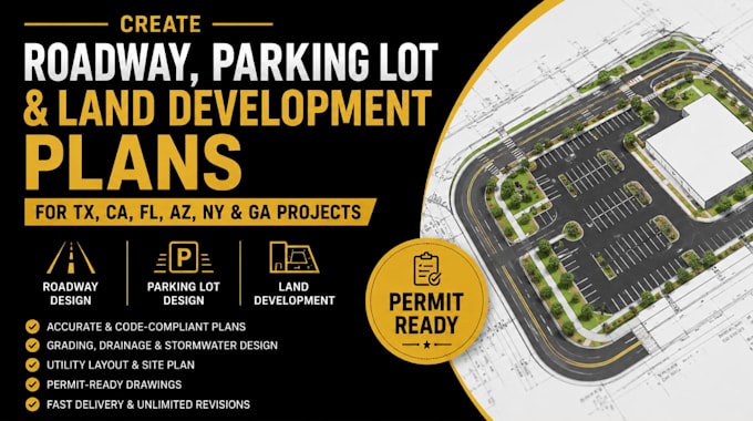 create roadway parking lot and land development plans for tx, ca, fl, az, ny