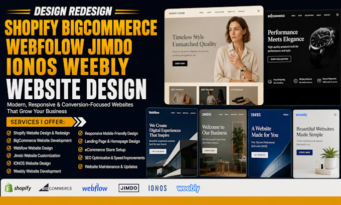 design redesign website via shopify bigcommerce webflow jimdo ionos weebly duda