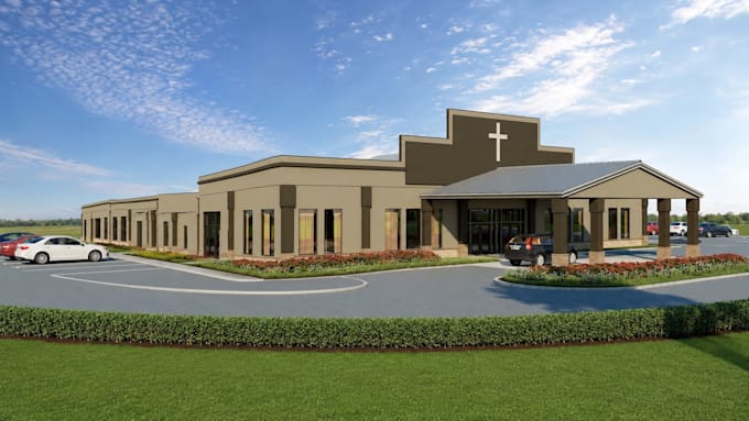 create architectural 3d church exterior design for you