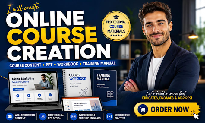 create online course content training manual work book ppt design video course