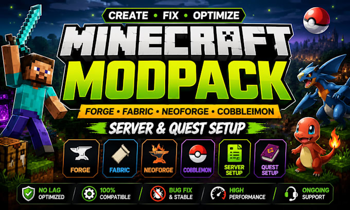 create fix minecraft modpack, forge fabric cobblemon server quest neoforge mods